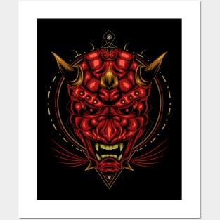 Devil head illustration Posters and Art